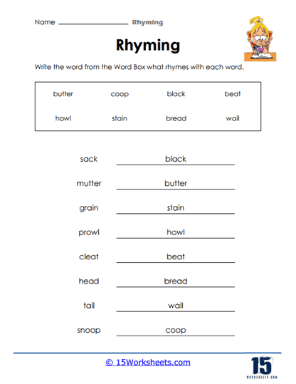 Word Box Rhyme Time Worksheet