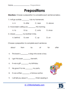 Prepositions Worksheets - 15 Worksheets.com