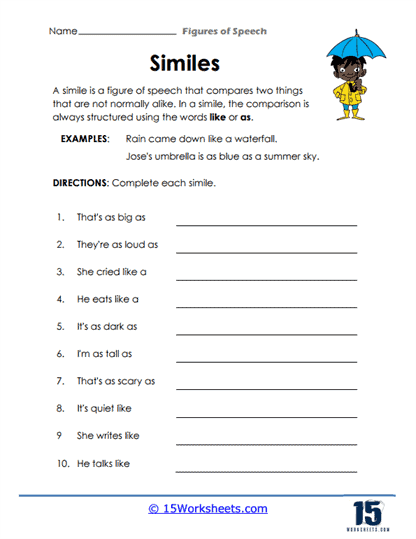 Similes Worksheet