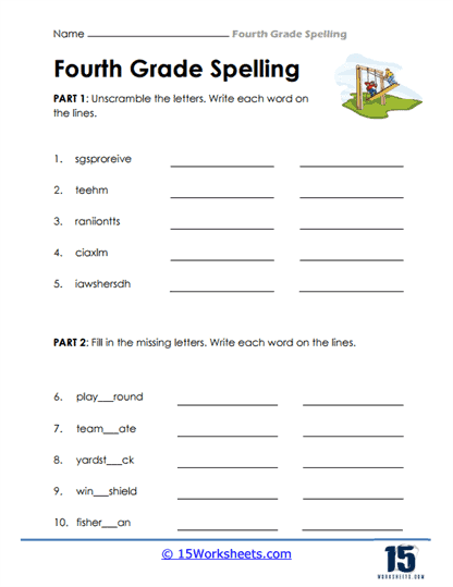 Unscramble and Fill Spelling Worksheet