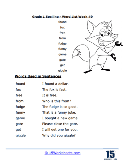 Week #9 Word List - F and G Words