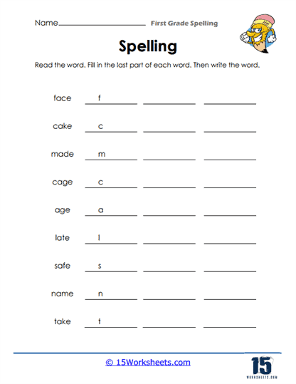 Last Part Spelling Worksheet