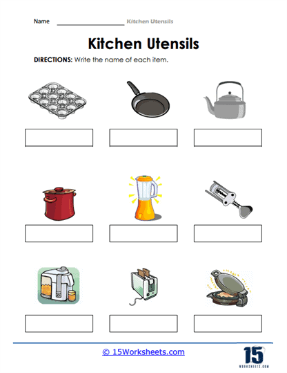 Kitchen Utensil Worksheets