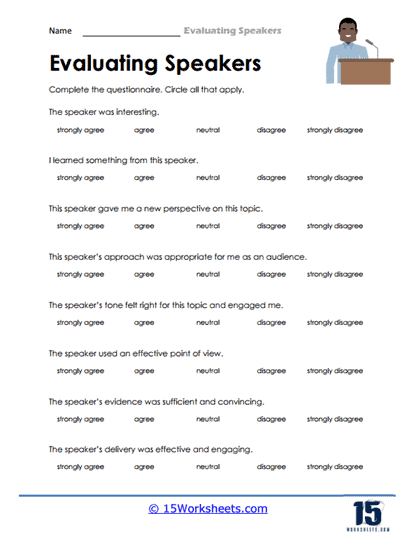 Evaluating Speakers Worksheets