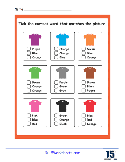 Shirt Color Worksheet