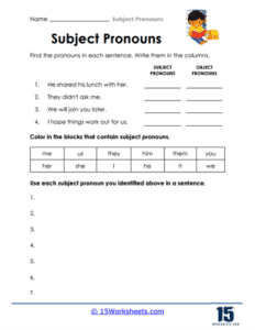 Subject Pronouns Worksheets - 15 Worksheets.com