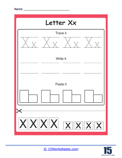Letter X Trace and Paste Worksheet