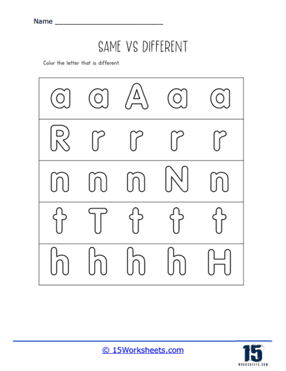 Different Letters Worksheet