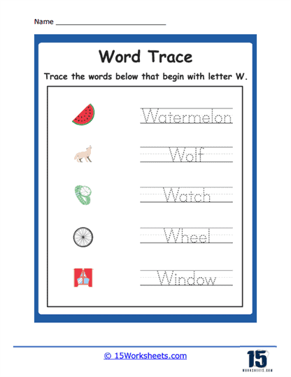 W Word Trace Worksheet