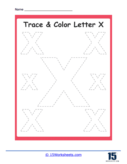 Trace and Color X Worksheet