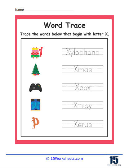 X Word Trace Worksheet