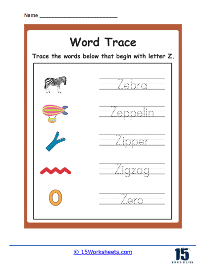 Word Trace Z Worksheet