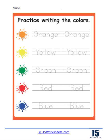 Color Words Penmanship Worksheet