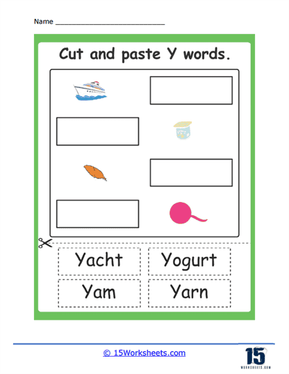 Y Words Cut and Paste Worksheet