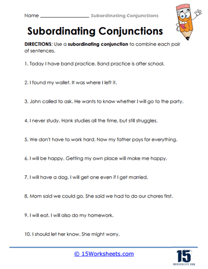 Coordinating Conjunctions Worksheets