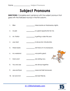 Subject Pronouns Worksheets - 15 Worksheets.com