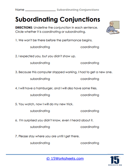 Subordinating Conjunction Worksheets