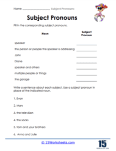 Subject Pronouns Worksheets - 15 Worksheets.com