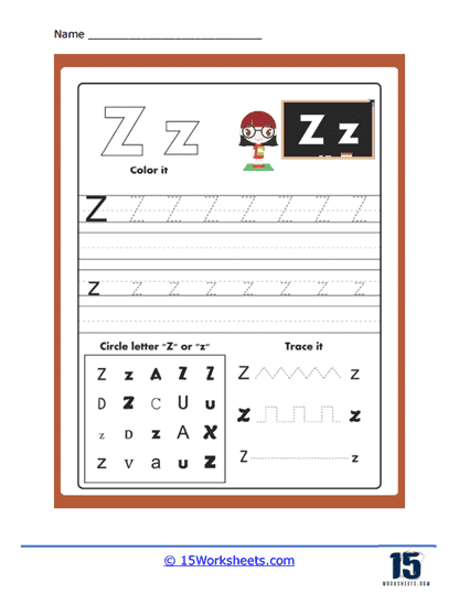 Color, Circle, and Trace Zs Worksheet