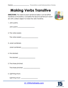 Transitive and Intransitive Verbs Worksheets - 15 Worksheets.com