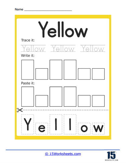 Yellow Word Shapes Worksheet