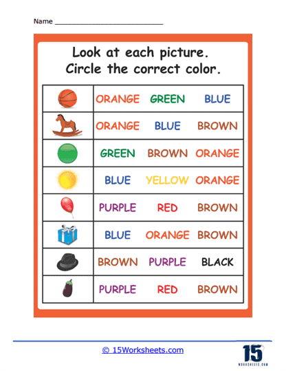 Row of Colors Worksheet