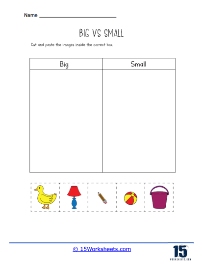 Big and Small Worksheet: Objects