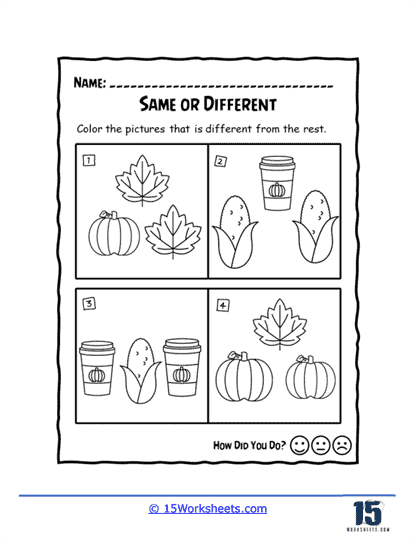 Same vs different sizes worksheets