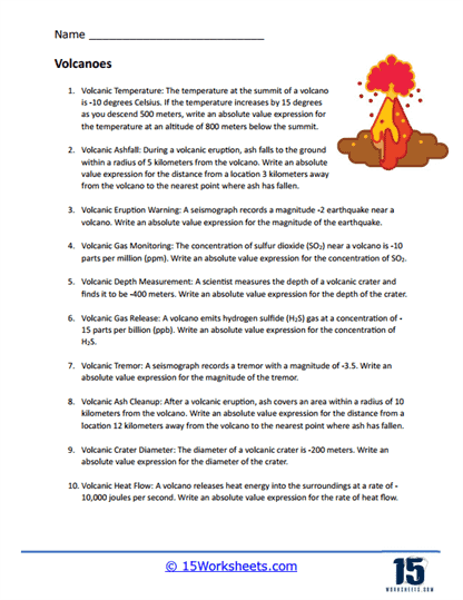 Volcanoes Word Problem Worksheet