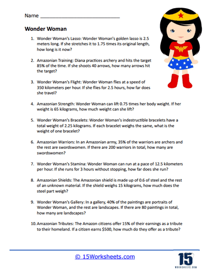 Wonder Woman Word Problem Worksheet