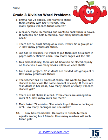 Grade 3 Division Word Problem Worksheet