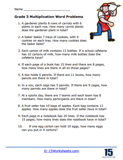 3rd Grade Multiplication Word Problem Worksheet