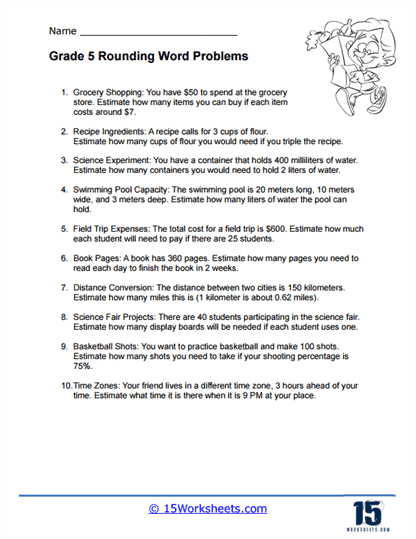 5th Grade Rounding Word Problem Worksheet