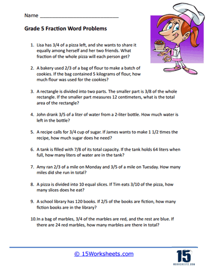 5th Grade Fraction Word Problem Worksheet