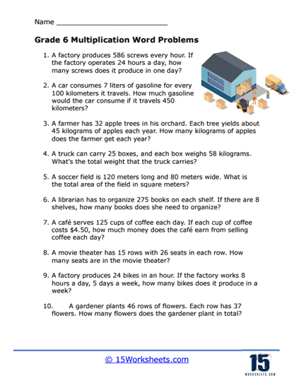 6th Grade Multiplication Word Problem Worksheet