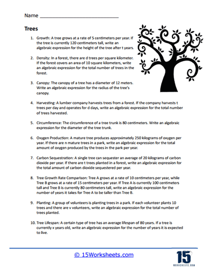 Tree Life Word Problem Worksheet