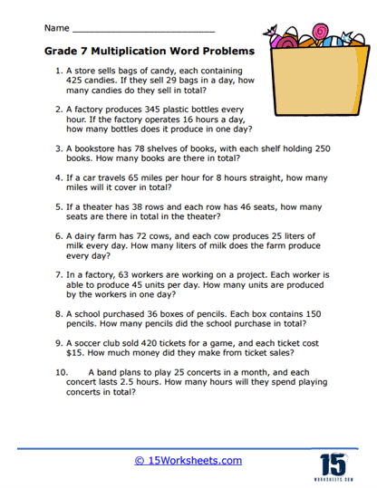 7th Grade Multiplication Word Problem Worksheet