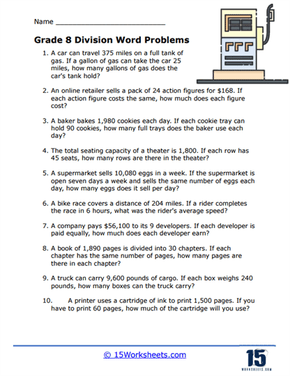 Grade 8 Division Word Problem Worksheet