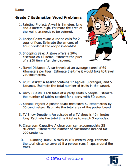 Grade 7 Estimation Word Problems Worksheet