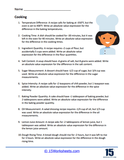 Cooking Word Problem Worksheet