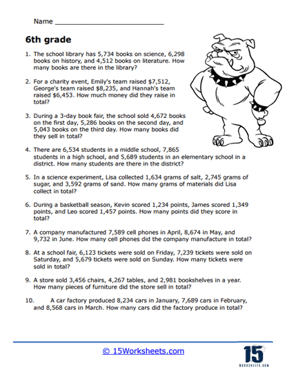 6th Grade Word Problem Worksheet