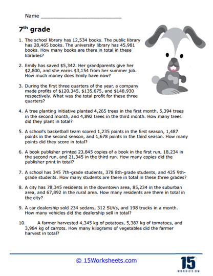7th Grade Word Problem Worksheet