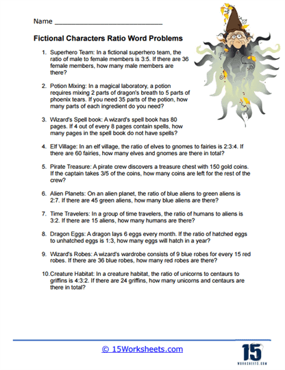Fictional Characters Ratio Word Problem Worksheet