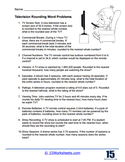 Television Rounding Word Problem Worksheet