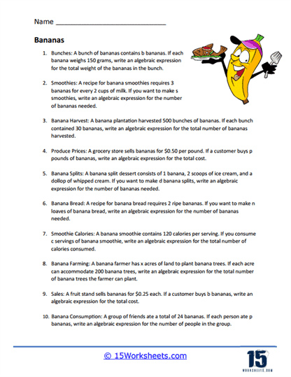 Bananas Word Problem Worksheet