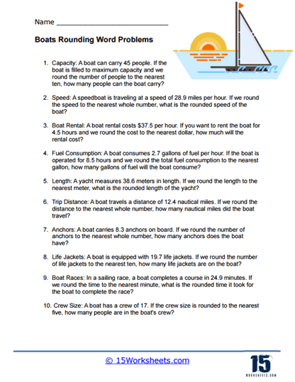 Boats Rounding Word Problem Worksheet