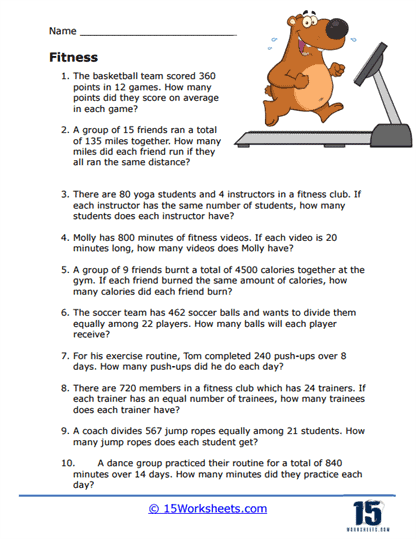 Fitness Word Problem Worksheet