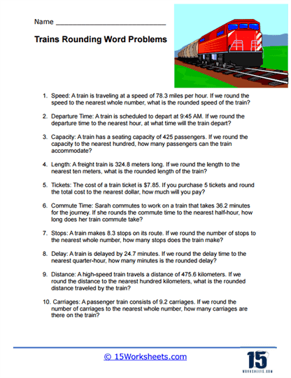 Trains Rounding Word Problem Worksheet