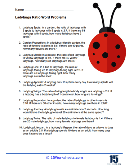 Ladybugs Ratio Word Problem Worksheet