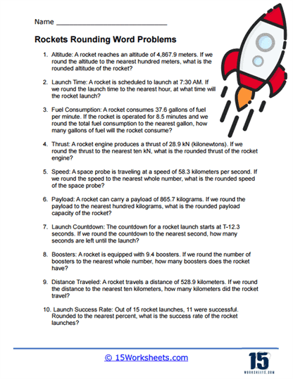 Rockets Rounding Word Problem Worksheet